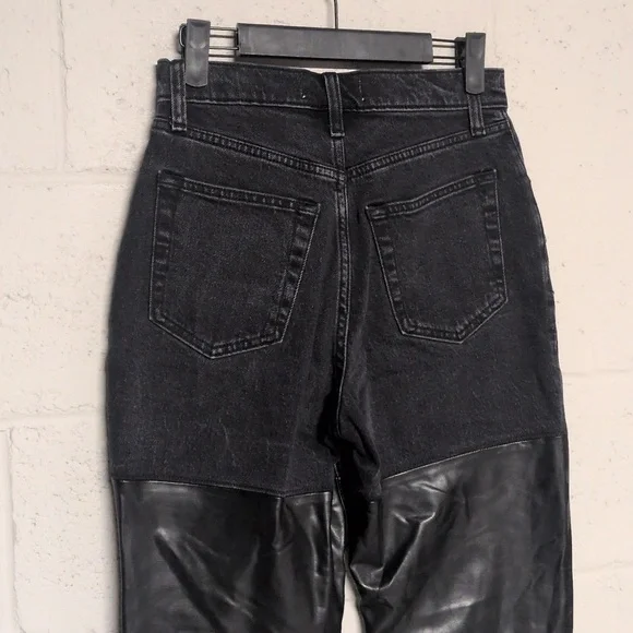 Abercrombie & Fitch 90s Straight Ultra High-Rise Denim/Faux Leather Jeans 26/2S - Picture 6 of 9